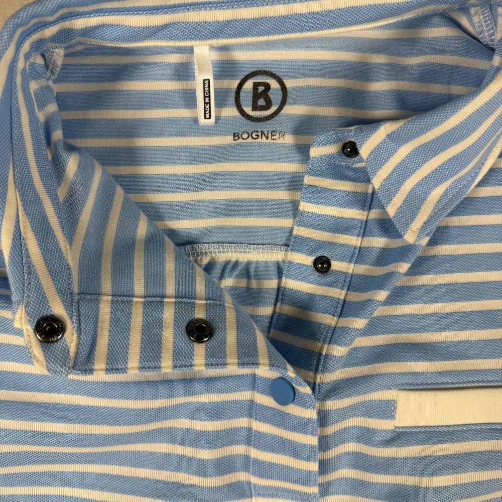 Bogner Women's Peony Blue White Striped Performance Cotton Polo Shirt XXL NWT - Picture 3 of 11